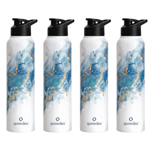 Image of Speedex Stainless Steel Water Bottle 1 Ltr (1000ml), BIS Approved, Leak-Proof Sipper Cap, Ice Marble Printed Design, Office, School, Travel, Daily Use, Men, Women, Boys, Girls, Kids, Set of 4