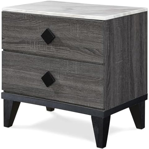 Adore Décor Micah Modern Side Table 2 Drawers Bedside Storage Nightstand, Marble Top, Gray Cover