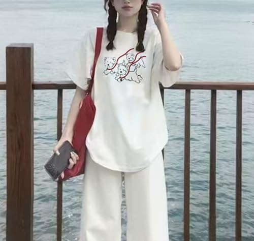Y2K Kawaii Dogs Graphic T-Shirt for Women Cute Casual Harajuku Oversize Tops Round Neck Cotton Baggy Pullover3