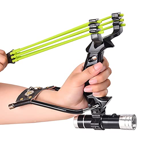 Nobondo Strong Folding Slingshot - Powerful Adjustable Slingshot Rocket With Wrist Brace Hunting Survival Catapult With 2 Rubber Bands And 100 Ammo Balls #TOP4