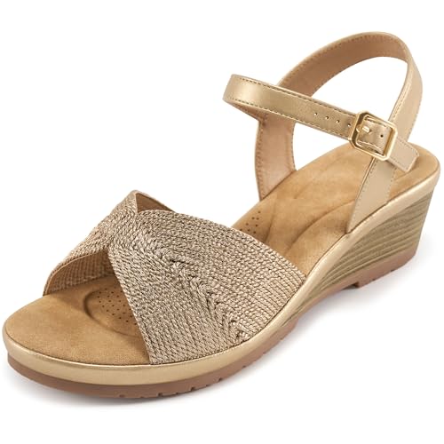 HARENCE Wedge Sandals for Women Dressy: Comfortable Open Toe Low Platform Wedges Sandal Casual Summer Wedding Shoes