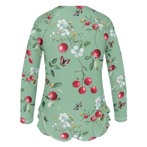 JUNZAN Funny Cranberries Fruit Sage Green Girls Swimsuits UV Protection Little Girl Swimsuit Swimsuits Rash Guard 3T3