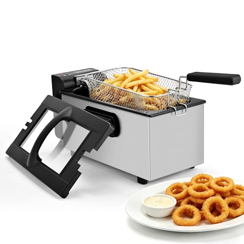 Image of SUSTEAS 2.7QT /3 Liter Electric Deep Fryer,Oil Fryer with Removable Frying Basket,1500W, Lid with Viewing Window, Timer Control and Adjustable Temperature, Perfect for Kitchen, Stainless Steel