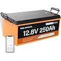12V 250Ah LiFePO4 Battery 200A BMS 2560W, Group 8D Deep Cycle Lithium Marine Battery for RV, Trolling Motor, Camper, Trailer, Solar System, Golf Cart with Bluetooth, Control Button, Low-temp Cut-off