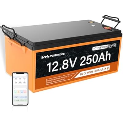 12V 250Ah LiFePO4 Battery 200A BMS 2560W, Group 8D Deep Cycle Lithium Marine Battery for RV, Trolling Motor, Camper, Trailer, Solar System, Golf Cart with Bluetooth, Control Button, Low-temp Cut-off