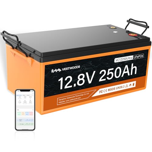 12V 250Ah LiFePO4 Battery 200A BMS 2560W, Group 8D Deep Cycle Lithium Marine Battery for RV, Trolling Motor, Camper, Trailer, Solar System, Golf Cart with Bluetooth, Control Button, Low-temp Cut-off