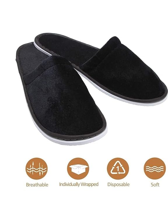 Doberyl JackPro Comfort Disposable 25 Pairs slippers, black Disposable Slippers, Cotton Closed Toe Hotel, Salons, Spa Slippers for Women and Men, Breathable Non-Slip (Free Size) - Image 5 thumbnail