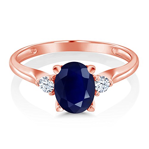10K Rose Gold Gemstone Birthstone & White Created Sapphire 3-Stone Engagement Ring | Oval 8X6MM Center with Round 2.5MM Accents | Three Stone Wedding Anniversary Promise Ring For Women | Sizes 5-93