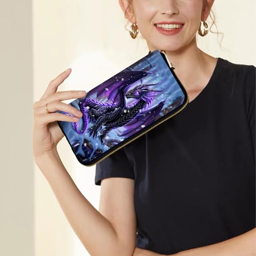 Image of Women's Wallets,Credit Card Holder Money Leather Long Wallet with Wristlet,Large Capacity with Zip-Around Phone Purse for Women Ladies Girls,Cute Little Dragon