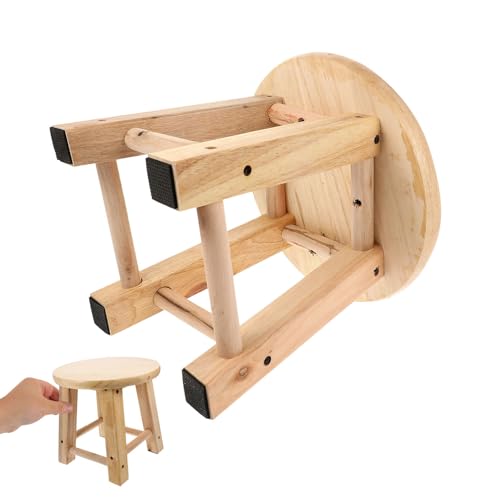 Mikikit Taburete de Baño de Madera Beige, Práctico y Fácil de Limpiar, Cuatro Patas, Ligero y Adecuado para Muebles Pequeños de Baño