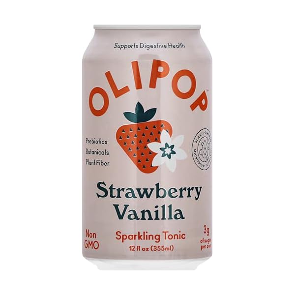 Olipop Strawberry Vanilla Sparkling Tonic, 12 Fl Oz Can Gourmetian
