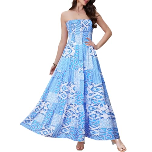Image of Women's Summer Strapless Tube Top Maxi Dresses Off Shoulder Boho Beach Long Dress