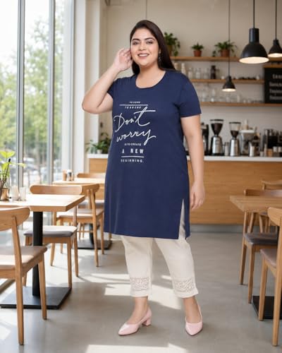 Image of In Love Women's Printed Cotton Plus Size Longline T-Shirt with Pockets | Cotton fabric - soft longline T-shirt with easy plus-size fit