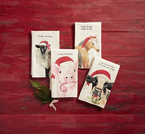 Mud Pie Farm Animal Watercolor Christmas Towel, Pig, 26" X 16.5" #TOP1