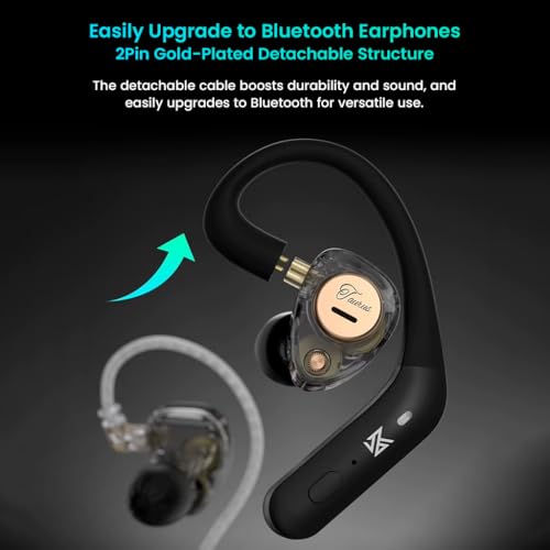 Image of KZ Taurus in-Ear Monitor Wired IEM with Mic, Dual 8mm Dynamic Drivers, Silver-Plated Detachable Cable, 2-Pin Detachable Design, Studio-Grade Hi-Fi Sound for Music, Gaming & Calls (Mic, Black)