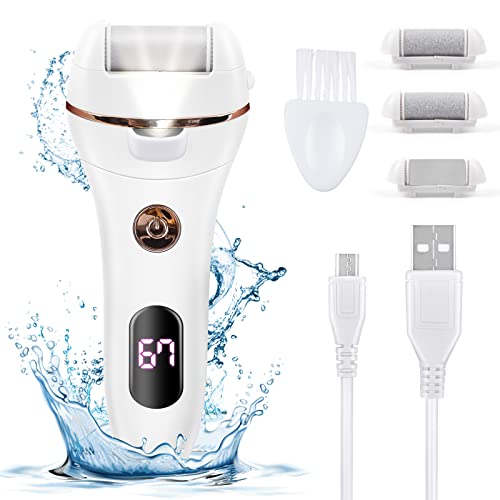 Rapeuse Pieds Electrique 2 Vitesses IPX5 Etanche Extracteur de Callosités Électrique Rechargeable par USB Fichier Pédicure Electrique Ponceuse Pied Avec 3 Rouleaux de Remplacement Râpe