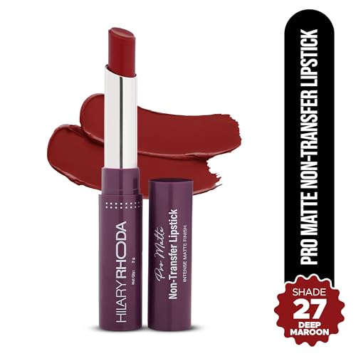 Image of Hilary Rhoda Pro Matte Non-Transfer Lipstick | Waterproof & Non-Transfer Lipstick | 12-Hour Long Stay | Smudge-Proof | Highly Pigmented Matte Finish Lipstick | 2g (Deep Maroon - Shade 27)