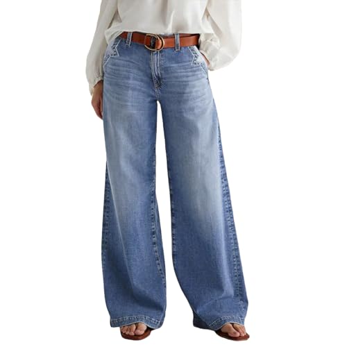 Madrirdma Wide Leg Jeans for Women Mid Waist Baggy Stitch