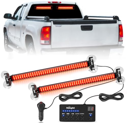 Image of Nilight 144 LED Strobe Traffic Advisor Light Bar Red with Controller | 2 in 1 Automotive Emergency Warning Flashing Police Windshield Lights Bars for Cars Tow Plow Trucks Construction Vehicles