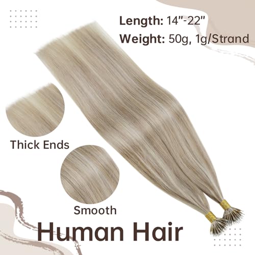 Easyouth Nano Beads Hair Extensions Real Hair Highlight Blonde Nano Hair Extensions Human Hair Ash Blonde to Blonde Human Hair Extensions Nano Cold Fusion For Special Occasions 20 Inch 50g/50s - Image 3