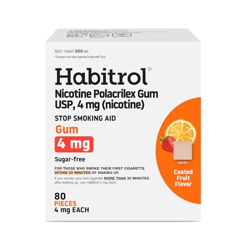Habitrol Nicotine Gum - 4 mg Fruit Flavor 80 Count - Reduces Cravings & Helps Quit Smoking