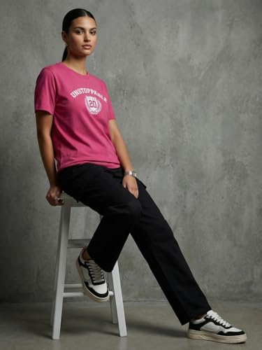 Image of Nobero Women's Graphic Printed T-Shirt | Regular Fit 180 GSM Cotton Tee for Women | Comfortable Round Neck Casual Wear