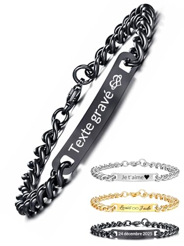 AAQ Bracelet Homme Personnalisé Nom, Bracelet Acier Inoxydable avec Prénom Gravé, Cadeaux Personnalisés pour Homme, Petit Ami, Mari, Papa
