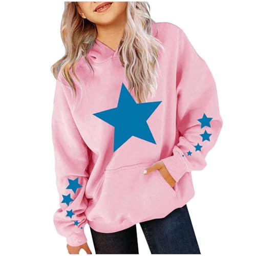 Pink Palm Puff Hoodie Kids Cute Star Pattern Sweatshirts for Teen Girls with Pockets Long Sleeve Fall Winter Hoodie2