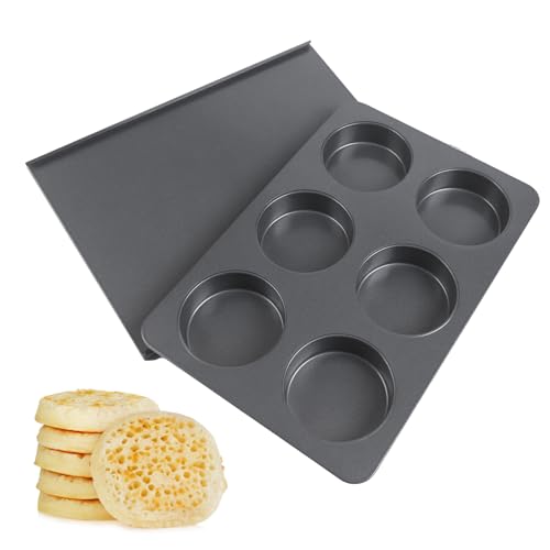 Hosercap 6 Cup Muffin Pan with Lid Carbon Steel Non Stick Cupcake Pans for Baking 9 x 13 Inch Even Crical Deep Baking Pan for Cup Cake English Muffin Whoopie Pie Hamburger Buns