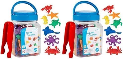EDX Education Aquatic Counters - Mini Jar - Set of 42 - Learn Counting, Colours, Sorting and Sequencing - Early Years Maths Resource (Pack of 2)