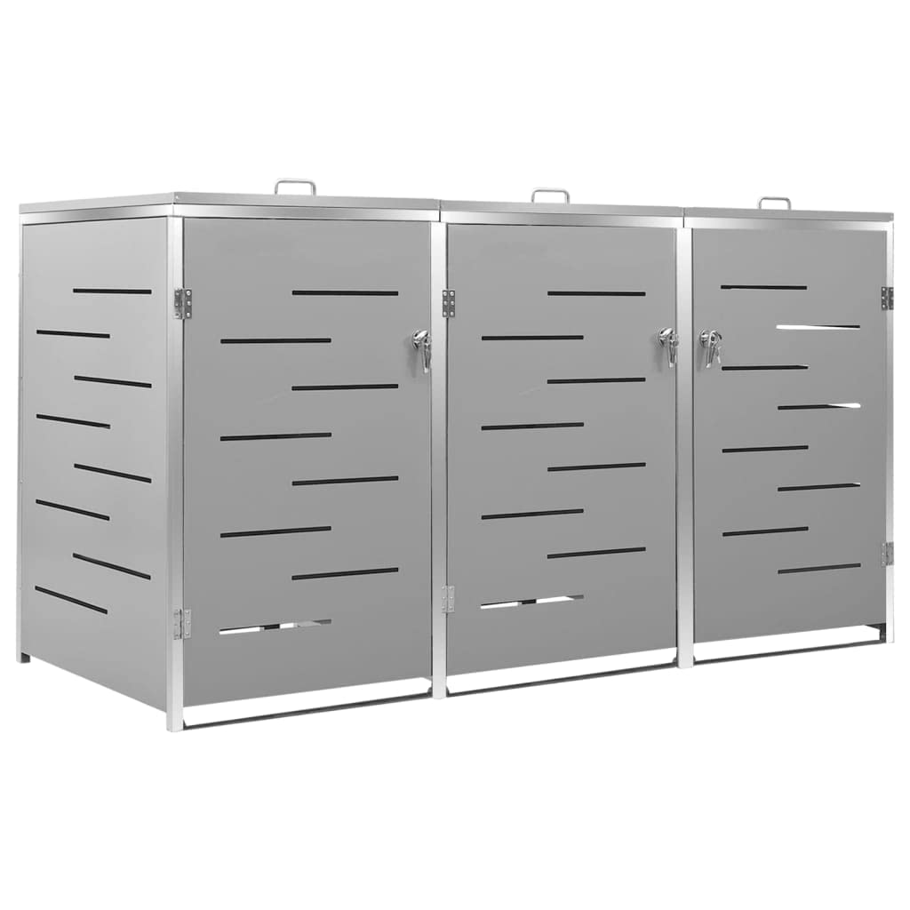 KOIECETA Mülltonnenbox für 3 Tonnen Abschließbar Rostfrei Müllbox Mülltonne Mülltonnenverkleidung Müllcontainer Gartenbox 207x77,5x115cm Edelstahl, Grau, (V-1495)