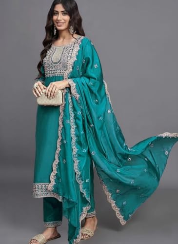 Image of Florely Women's kurti set for woman | kurta sets for woman | Cotton Kurta Set for Women | Embroidered Kurta Set for Women | Kurta Set with Pant Dupatta | 3 Piece Kurti Set | trending kurta women 2026