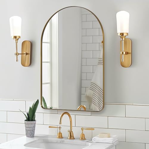 ANDY STAR Arched Mirror, 20 x 30 Inch Gold Bathroom Mirror in Stainless Steel Metal Frame, Arch Top Rounded Corner 1 Inch Deep Set Design Wall Mount Hangs Vertical - Image 5