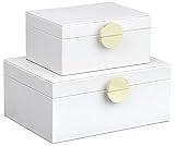HofferRuffer Faux Leather Jewelry Boxes, Decorative Boxes Storage Accessory Organizer with Gold Hardware Decor, Classic Vegan Leather Set of 2 Pieces (White)