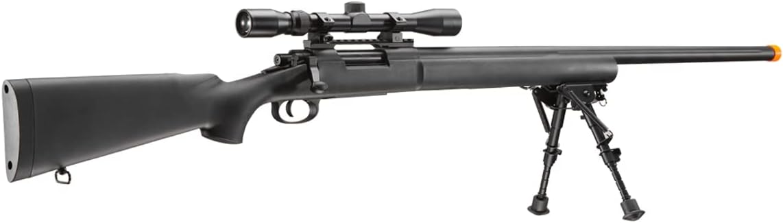 Lancer Tactical M24 Bolt Action Spring Powered Sniper Airsoft Rifle w/Scope & Bipod (450 FPS) (Color: Black)