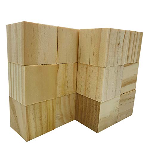 Fycooler 12PCS Cubos de Madera Bloques de Madera Cuadrados Pequeños - 50mm Bloques Cuadrados Cubo Madera Pino Natural para la fabricación de Rompecabezas, Artesanías y Proyectos de Bricolaje Números