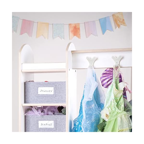   Guidecraft-EdQ-Dress-up-Storage-with-Bins-White-Dresser-with-Mirror-and-Safe-Hooks-Storage-Armoire-for-Kids-Costume-Organizer-Children-Playroom-Furniture