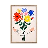 阪画屋 ピカソ 「花束を持つ手」風 アートパネル アートボード ポスター 玄関 壁画 壁掛け 壁飾り 部屋飾り 飾り絵 絵 絵画 油絵 ソファの背景画 インテリア 現代 モダン フレーム 額付き 木枠付きの完成品 木目調 キャンバス 風水 風景画 プレゼント ギフト 30×40