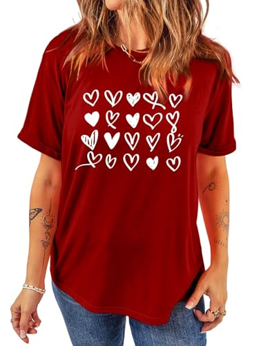 Chemises de Saint-Valentin pour femmes avec motif cœur amour imprimé rouge et blanc taille XL