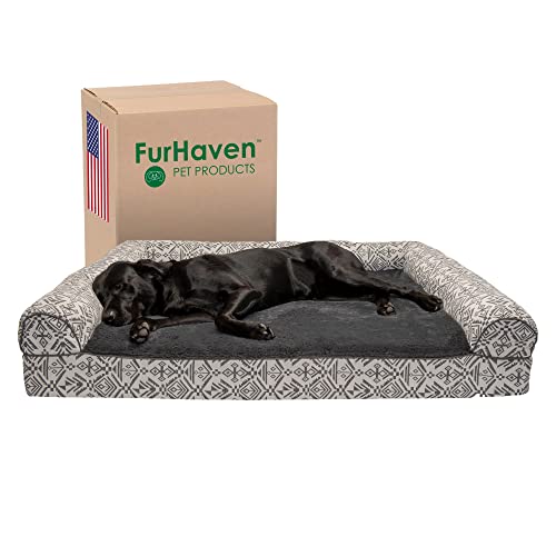 Furhaven Orthopedic Dog Bed For Large Dogs W/ Removable Bolsters & Washable Cover, For Dogs Up To 125 Lbs - Plush & Southwest Kilim Woven Decor Sofa - Boulder Gray, Jumbo Plus/Xxl #TOP12