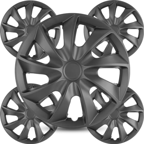 Universal Hubcaps Black Matte Wheel Cover Replacement R16 Hub Caps Automotive Universal Wheel Rim Cover Compatible with Most Car Truck SUV Accessories(16 Inch Hubcaps Set of 4) by Winjet - Used condition - US$38.58