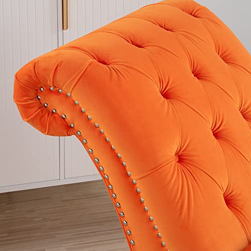 Ximeix Armless Modern Chaise Lounge, Indoor Tufted Button Long Lounger With Wood Legs And Nailhead Trim, Elegant Upholstered Sleeper Chair Leisure Sofa Couch For Living Room Office Apartment, Orange #TOP2