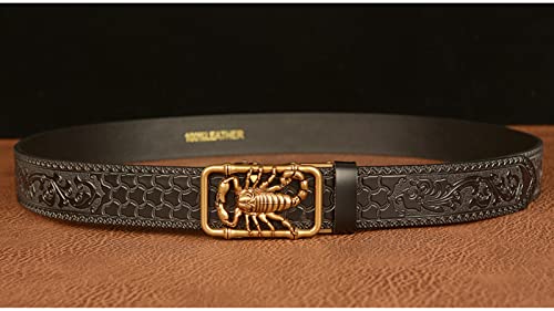 Men's Genuine Leather Ratchet Dress Casual Adjustable Belt 3D Scorpion Buckle Western Vintage Leather Engraved Belt4