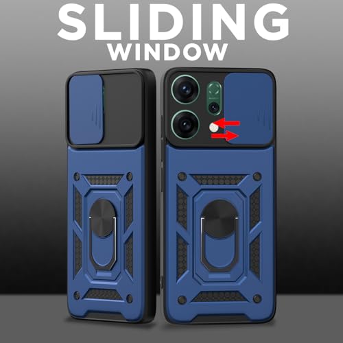Image of Pikkme Back Cover for Oppo Reno 14 Pro 5G | D10 Tough Armor | 360 Protection Case | Sliding Camera Shield Cover & Ring Holder Stand Bumper Case (Blue)