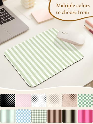 Image of Square Cute Striped Mouse Pad with Stitched Edge, Premium Waterproof Cloth Aesthetic Small Stripe Mouse Mat, Non-Slip Rubber Base Funny Mousepad Desk Accessories,Striped Green Beige
