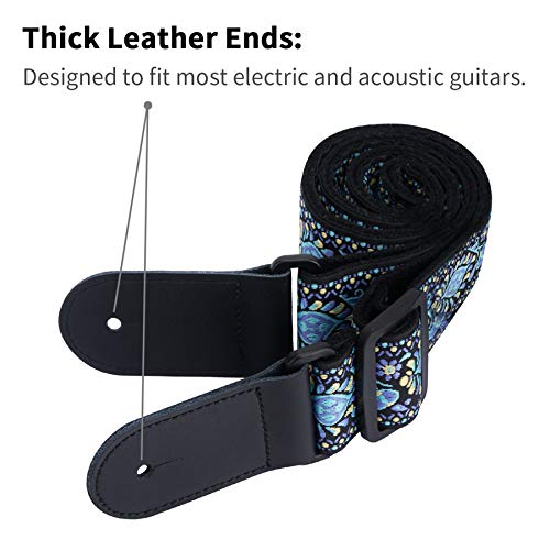 Tifanso Guitar Strap Jacquard Weave Guitar Strap With Leather Ends - Soft Adjustable Acoustic Guitar Strap For Electric Bass, Come With Strap Button, 1 Pair Strap Locks And 3 Guitar Picks #TOP3