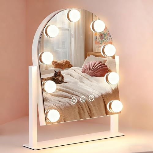 MZQMK Espejo De Maquillaje con Luz, Tocador con 9/12/15 Bombillas LED Rgulables, para Recibidor, Salon, Comedor, Dormitorio(White,9 Lights 30x25cm)