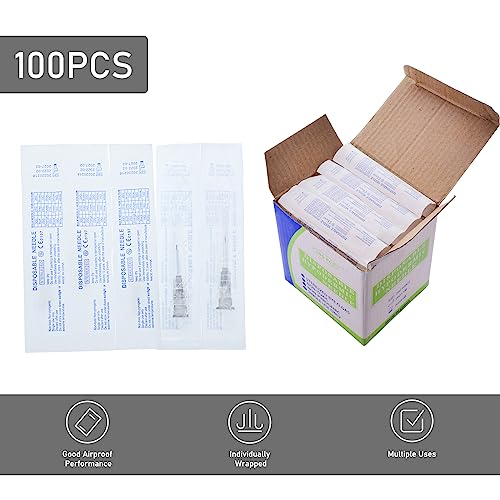 Image of 100Pack 27 Gauge 1 /2 Inch Syringe Needles, Disposable Luer Lock Sterile Supplies