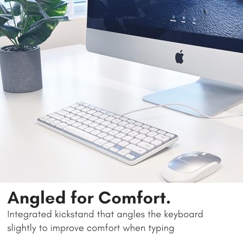 Macally Small Keyboard for Mac with USB Hub (3 Ports) - Wired 2 in 1 USB C + A Plug - Save Space with an Apple Compatible Keyboard (78-Key Layout) - Silver