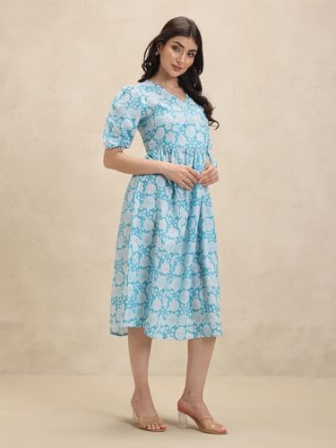 Leriya Fashion Women's Rayon Casual Below The Knee Western Dress (Lf-Wd1193-01_Blue